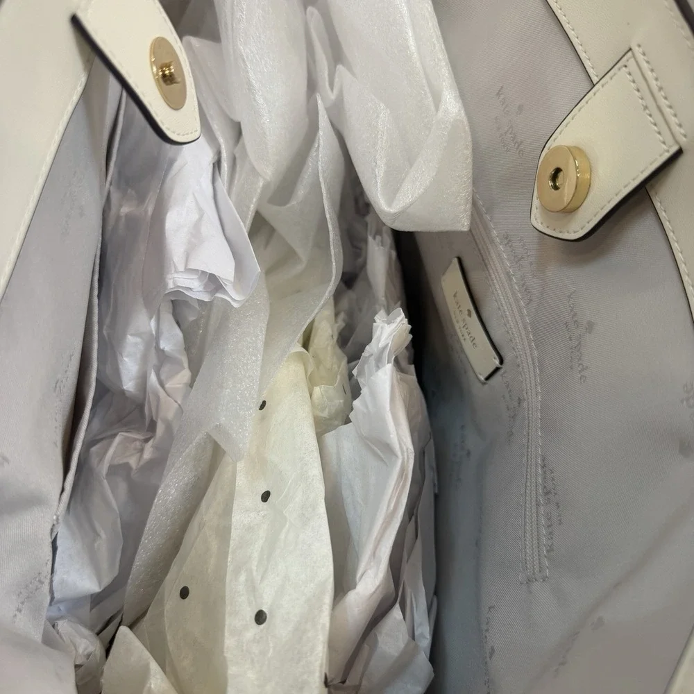 NWT Kate Spade KN624 Cece Pebbled Leather Large Tote Set In Meringue BEIGE - Picture 11 of 13